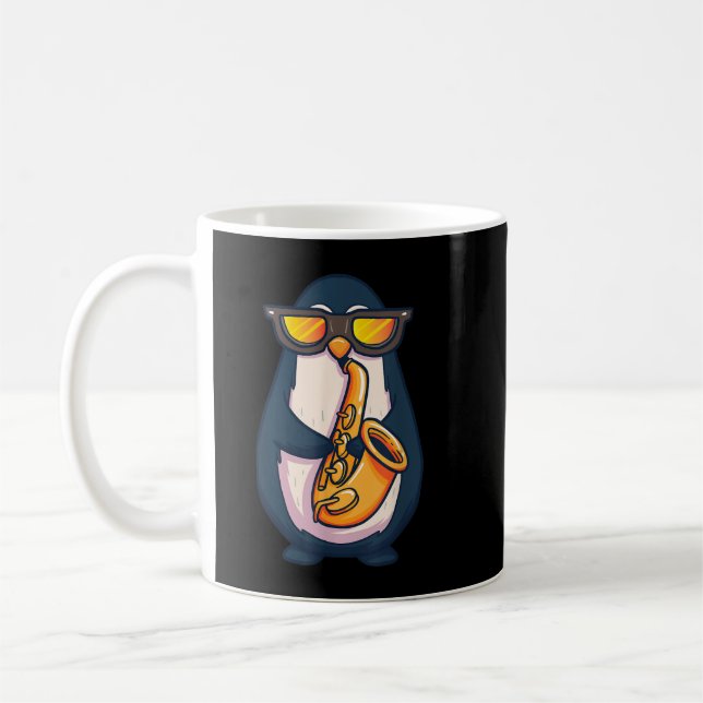 Saxophone Player Penguin Jazz Band Music Animal Lo Kaffemugg (Vänster)