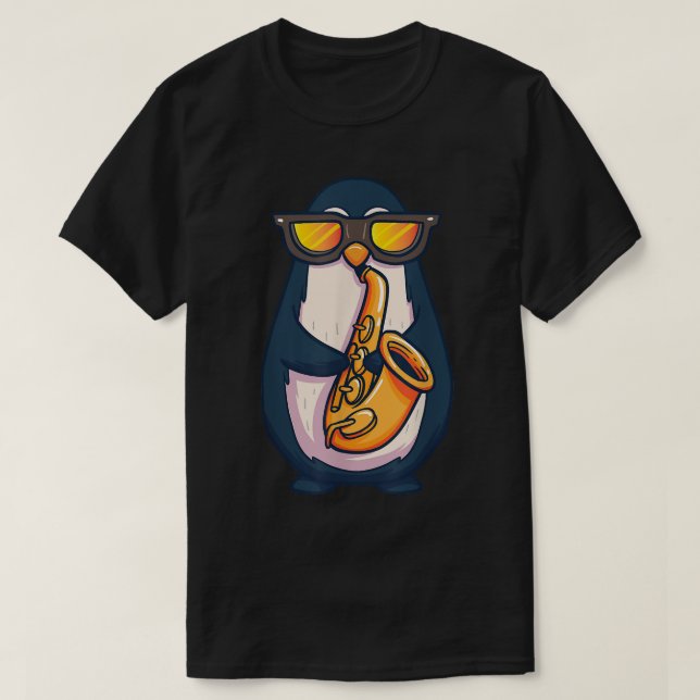 Saxophone Player Penguin Jazz Band Music Animal Lo T Shirt (Design framsida)