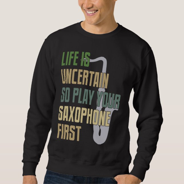 Saxophone Player Retro Stil Lång Ärmad Tröja (Framsida)