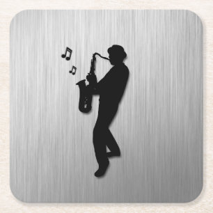 Saxophone Player Silver Underlägg Papper Kvadrat