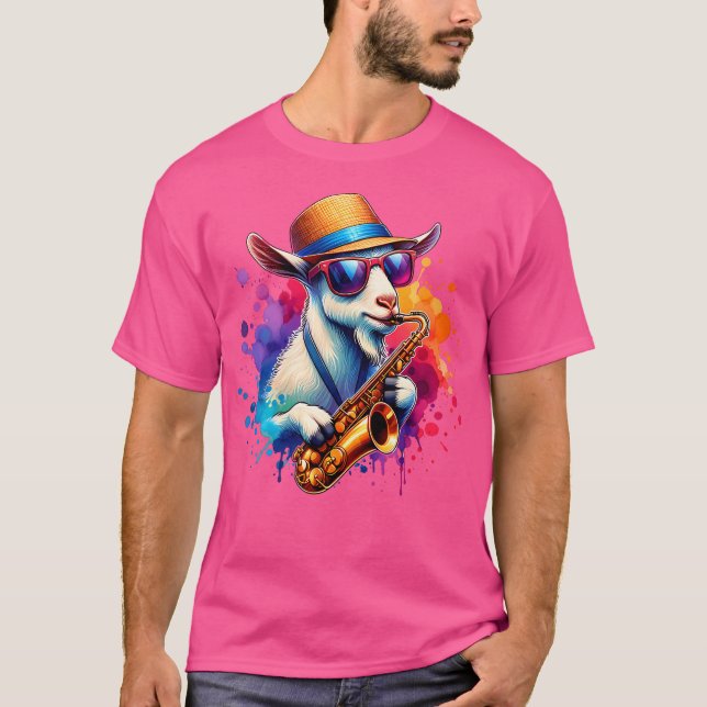 Saxophone Playing Goat With Sunglasses T Shirt (Framsida)