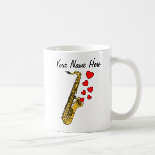 Saxophone Red Hearts Saxophonist Musician Anpassni Kaffemugg