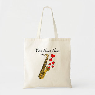 Saxophone Red Hearts Saxophonist Musician Anpassni Tygkasse