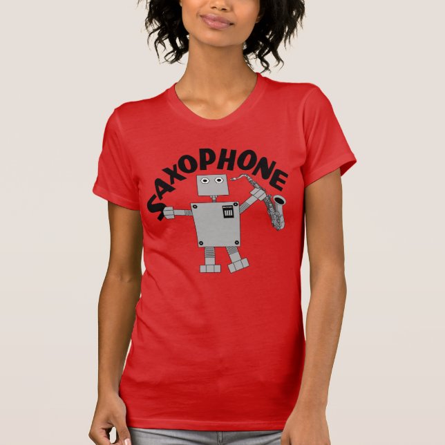 Saxophone Robot Text T Shirt (Framsida)