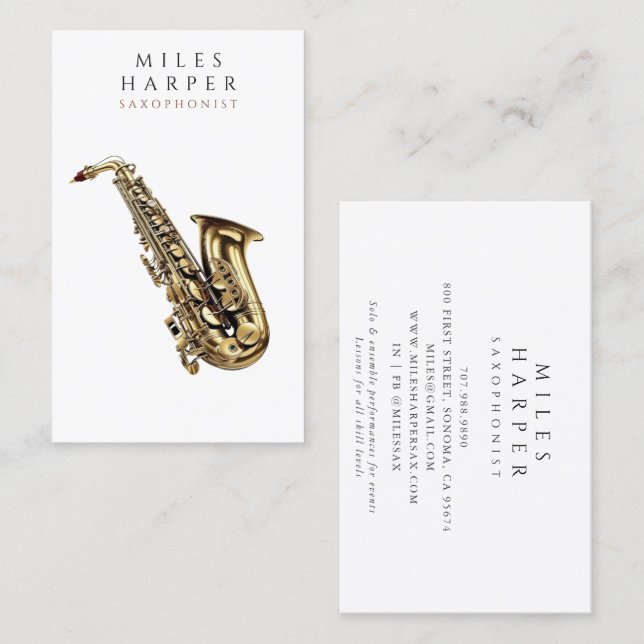Saxophone saaxophonist Musician Lacher Visitkort (Fram/baksida)