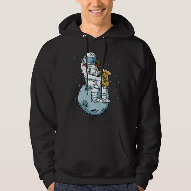Saxophone saaxophonist presenterar Jazz Music Saxo Hoodie (Framsida)