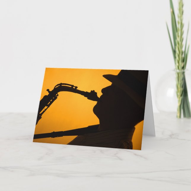 Saxophone Shadow eller Silhouette Greeting Card Kort (Framsida)