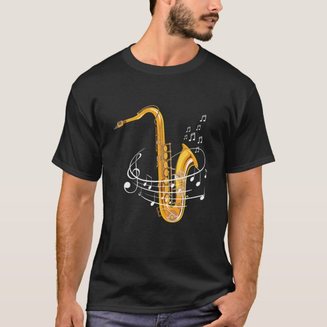 Saxophone Sheet Notes Saxophone Reed Woodwing Jazz T Shirt (Framsida)
