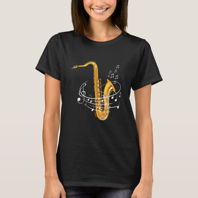 Saxophone Sheet Notes Saxophone Reed Woodwing Jazz T Shirt (Framsida)