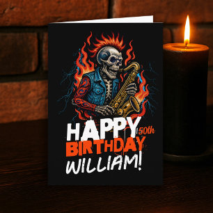 Saxophone Skeleton Musician Birthday Card Funny Kort