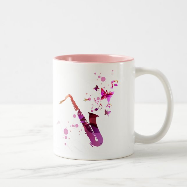 Saxophone söt musik och fjärilar Två-Tonad mugg (Höger)