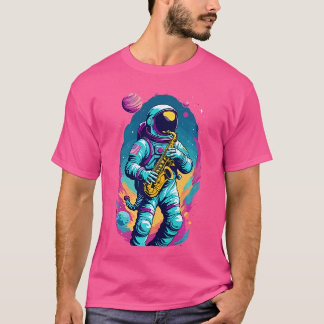 Saxophone Spelastronaut Jazz Älskare T Shirt (Framsida)