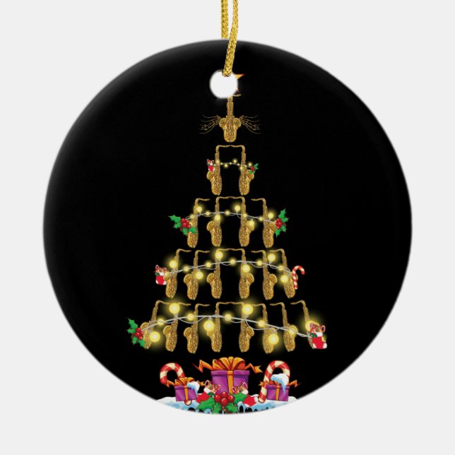 Saxophone Träd Hat i Snö under julen Dekoration (Framsidan)