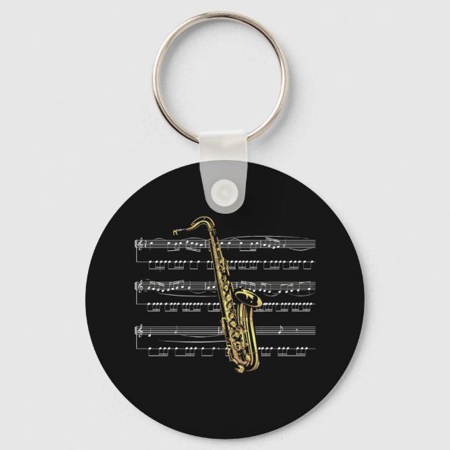 Saxophone w/Lakan Music ~ Black Background Nyckelring (Framsida)