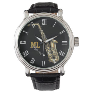 Saxophone Watch, monogram, Namn, Music Armbandsur
