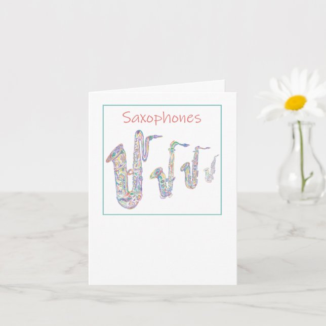 Saxophones Jazz Line art Foleting Card Kort (Liten växt)