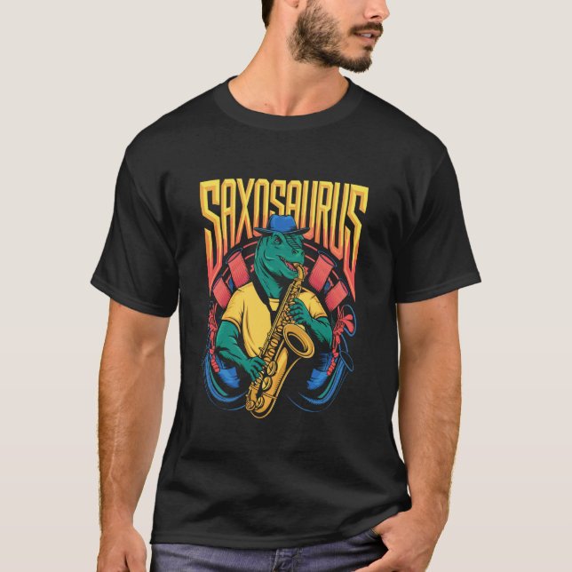 Saxosaurus-dinosaur spelar saxofon t shirt (Framsida)