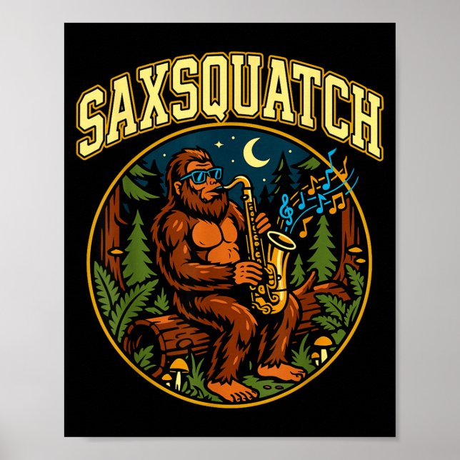 Saxsquatch Bigfoot Saxofonspelare Jazzmusik Hum Poster (Framsidan)