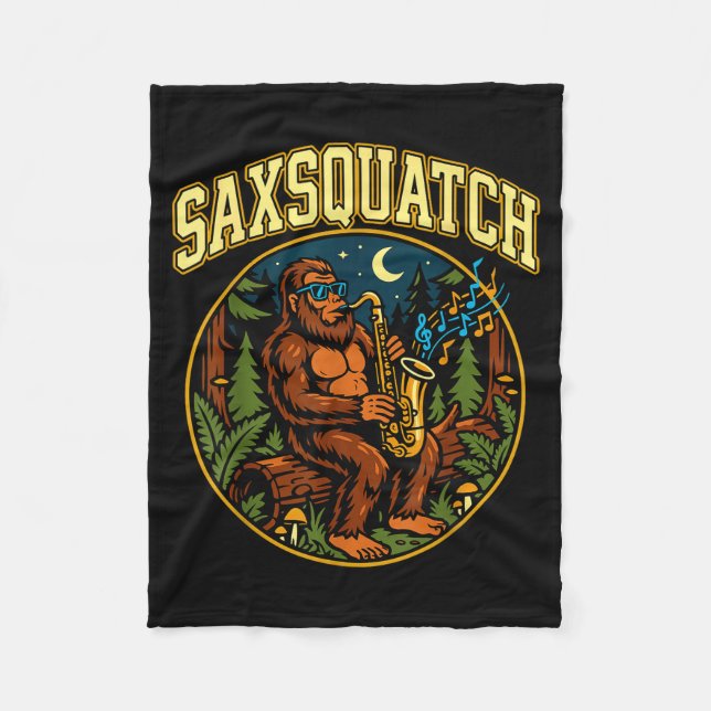 Saxsquatch Bigfoot Saxophone Player Jazz Music Hum Fleecefilt (Framsidan)