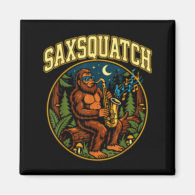 Saxsquatch Bigfoot Saxophone Player Jazz Music Hum Magnet (Framsidan)