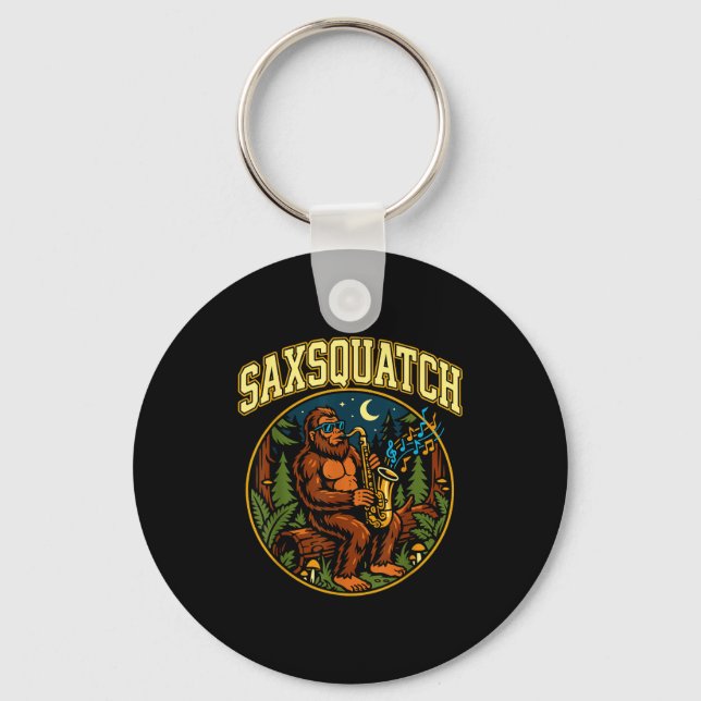 Saxsquatch Bigfoot Saxophone Player Jazz Music Hum Nyckelring (Framsida)