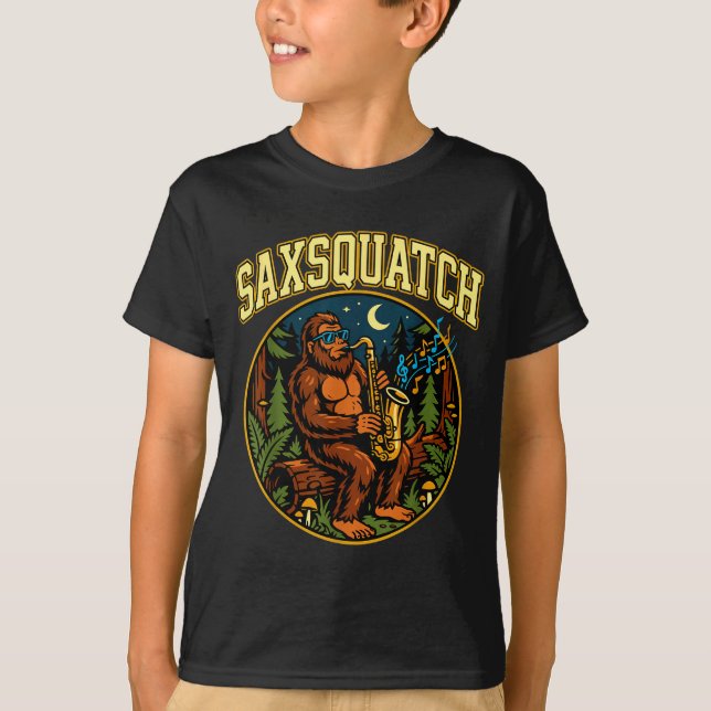 Saxsquatch Bigfoot Saxophone Player Jazz Music Hum T Shirt (Framsida)