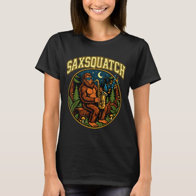 Saxsquatch Bigfoot Saxophone Player Jazz Music Hum T Shirt (Framsida)