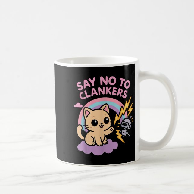 Say No To Clankers Anti Ai Robots Cute Kitten Rain Kaffemugg (Höger)