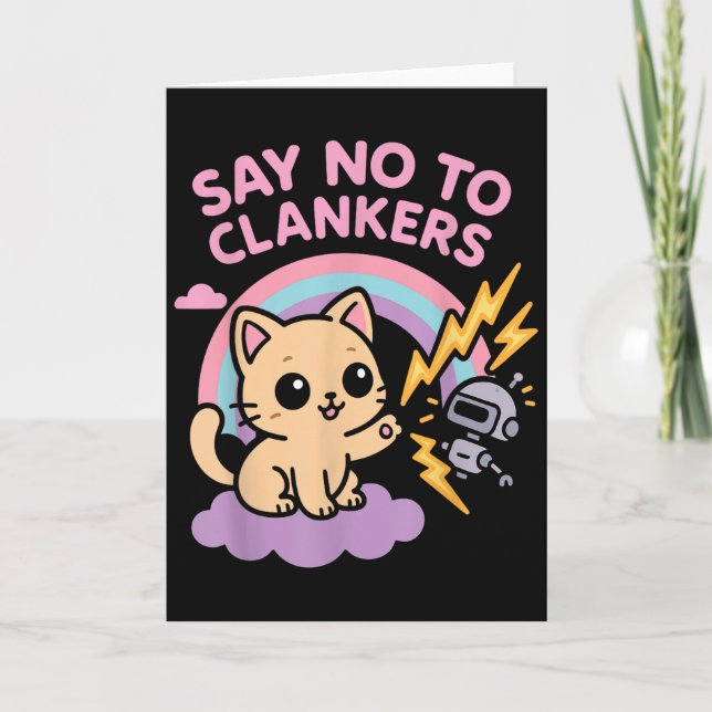 Say No To Clankers Anti Ai Robots Cute Kitten Rain Kort (Framsida)