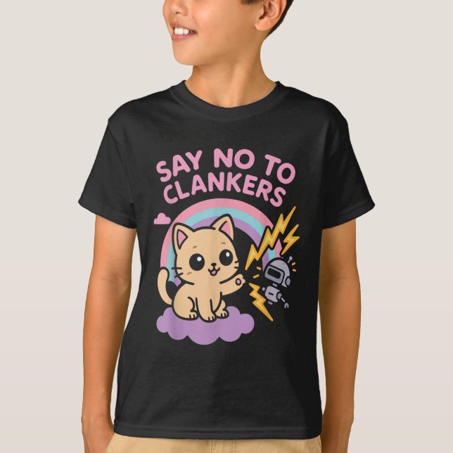 Say No To Clankers Anti Ai Robots Cute Kitten Rain T Shirt (Framsida)