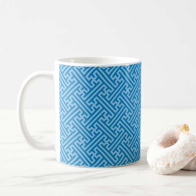 Sayagata mönster, japanska, blå och Baby blue Kaffemugg (Med munk)