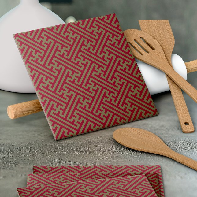 Sayagata mönster, japanska, burgundi och Guld Kakelplatta (Skapare uppladdad)