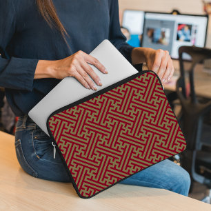 Sayagata mönster, japanska, burgundi och Guld Laptop Fodral