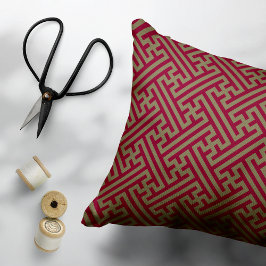 Sayagata mönster, japanska, burgundi och Guld Prydnadskudde