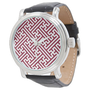 Sayagata-mönster, japanska, Burgundy och Vit Armbandsur