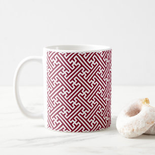 Sayagata mönster, japanska, burgundy och vita kaffemugg