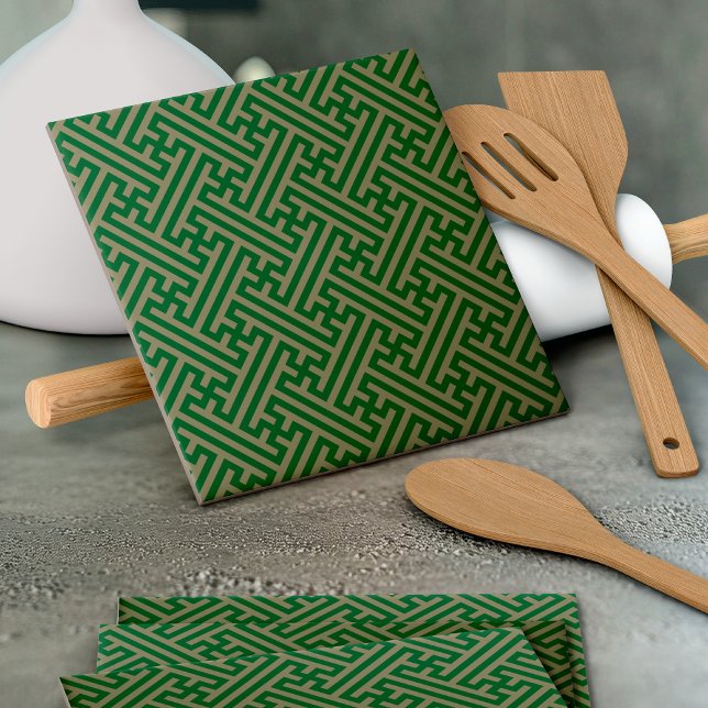 Sayagata mönster, japanska, Grönt och Guld Kakelplatta (Skapare uppladdad)