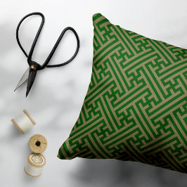 Sayagata mönster, japanska, Grönt och Guld Prydnadskudde