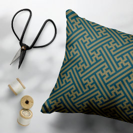 Sayagata mönster, japanska, Guld och marinblått Prydnadskudde