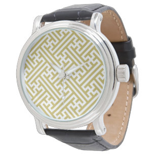 Sayagata-mönster, japanska, guld och vitt armbandsur