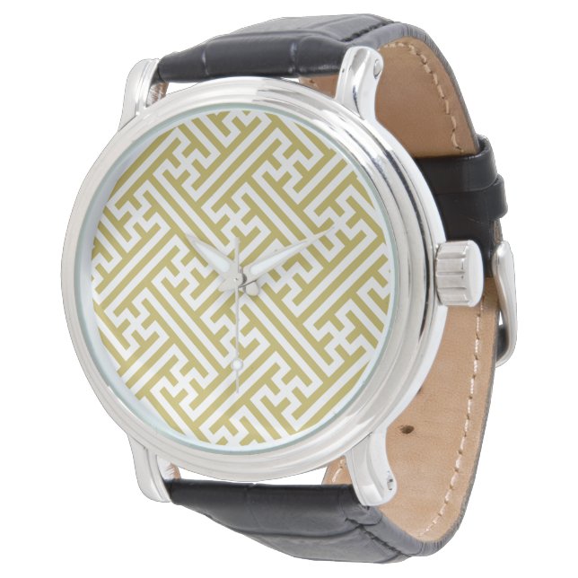 Sayagata-mönster, japanska, guld och vitt armbandsur (Vinklad)