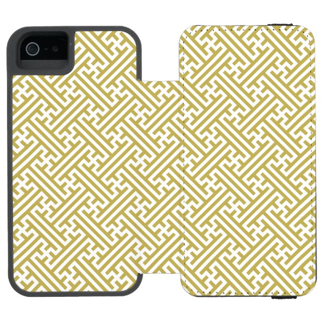 Sayagata-mönster, Japanska, Guld och Vitt Incipio iPhone Wallet Skal (Folio Öppen)