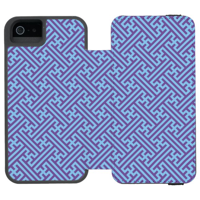 Sayagata-mönster, japanska, lila och blå incipio iPhone wallet skal (Folio Öppen)
