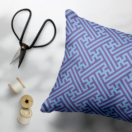 Sayagata mönster, japanska, Lila och blå Prydnadskudde