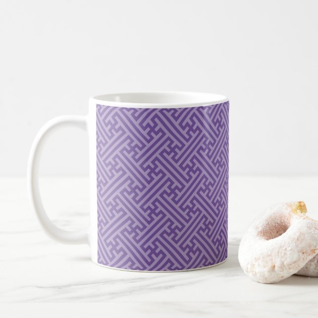 Sayagata-mönster, japanska, lila och rosa kaffemugg (Med munk)