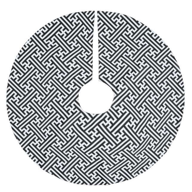 Sayagata mönster, japanska, svarta och vita julgransmatta borstad polyester (Framsidan)