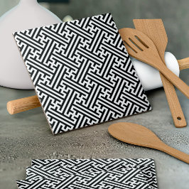 Sayagata mönster, japanska, svarta och vita kakelplatta