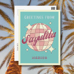 Sayulita Mexico Retro Vintage Party vykort<br><div class="desc">Sayulita Mexico Retro Vintage Design med ett disco boll i rosa och aprikopersikor. Detta vackra vykort är ett hälsningskort för perfekten för invånare,  besökare,  turister eller fläkt i Sayulita Mexiko.</div>