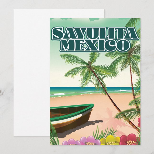 Sayulita Mexiko strandaffisch Spara Datumet (Fram/baksida)