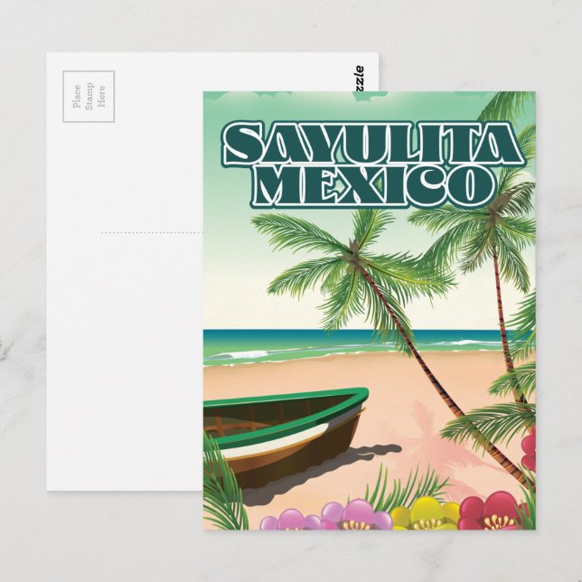 Sayulita Mexiko strandaffisch Vykort (Fram/baksida)
